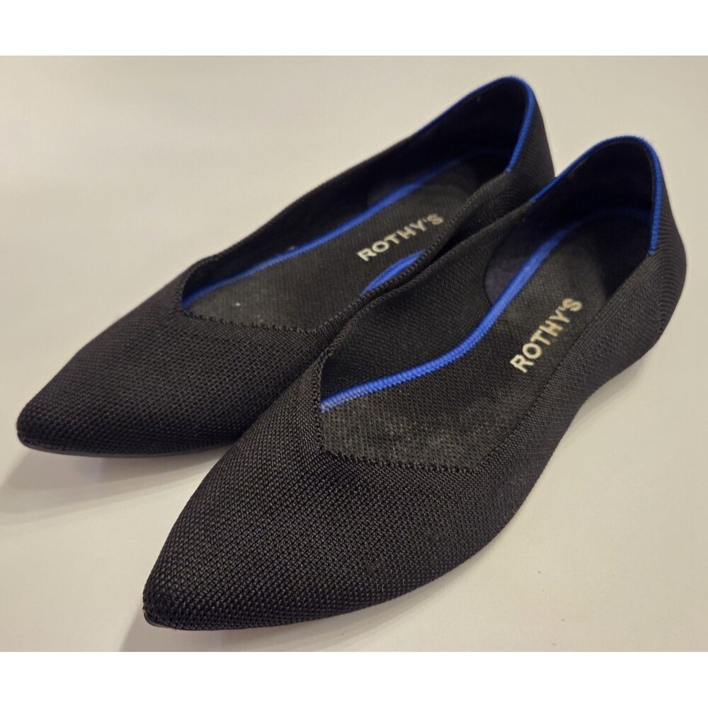 Rothy's The Point Flats Womens 9.5 Black Knit Pointed Toe Slip On Shoes Comfort